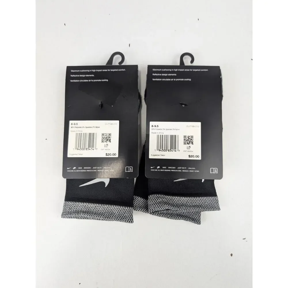 Nike Spark Black Ankle Running Socks 2 Pair Bundle - W9.5-11 - M8-9.5